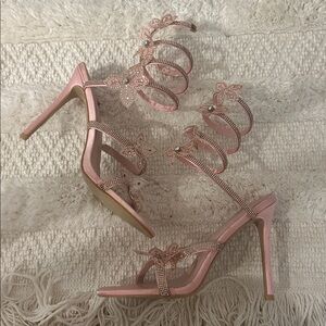 Elegant Pink Strappy Heels w butterfly flowers.